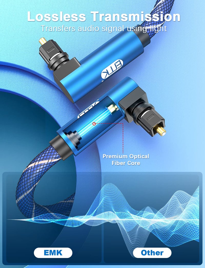 EMK 90 Degree to 90 Degree Optical Audio Cable, 360 Degree Swivel Adjustable Right Angled on Both Ends Optical Cable for Home Theater, Sound bar, TV, PS4, Xbox & More(9.8ft/3m) - Image 5
